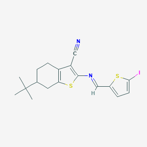molecular formula C18H19IN2S2 B392242 6-Tert-butyl-2-{[(5-iodo-2-thienyl)methylene]amino}-4,5,6,7-tetrahydro-1-benzothiophene-3-carbonitrile 