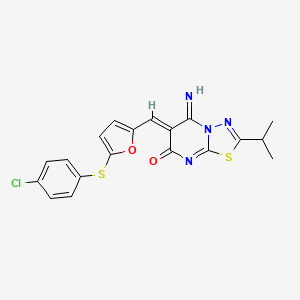 (6Z)-6-({5-[(4-CHLOROPHENYL)SULFANYL]FURAN-2-YL}METHYLIDENE)-5-IMINO-2-(PROPAN-2-YL)-5H,6H,7H-[1,3,4]THIADIAZOLO[3,2-A]PYRIMIDIN-7-ONE