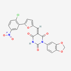 molecular formula C22H12ClN3O8 B3922473 1-(1,3-benzodioxol-5-yl)-5-{[5-(2-chloro-5-nitrophenyl)-2-furyl]methylene}-2,4,6(1H,3H,5H)-pyrimidinetrione 