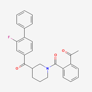 molecular formula C27H24FNO3 B3922589 1-[2-({3-[(2-fluoro-4-biphenylyl)carbonyl]-1-piperidinyl}carbonyl)phenyl]ethanone 