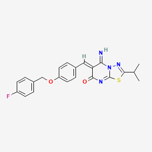 molecular formula C22H19FN4O2S B3922600 (6Z)-6-({4-[(4-FLUOROPHENYL)METHOXY]PHENYL}METHYLIDENE)-5-IMINO-2-(PROPAN-2-YL)-5H,6H,7H-[1,3,4]THIADIAZOLO[3,2-A]PYRIMIDIN-7-ONE 