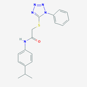 molecular formula C18H19N5OS B392274 2-[(1-phenyl-1H-1,2,3,4-tetrazol-5-yl)sulfanyl]-N-[4-(propan-2-yl)phenyl]acetamide CAS No. 311315-77-2