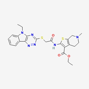 molecular formula C24H26N6O3S2 B3922829 ETHYL 2-[2-({5-ETHYL-5H-[1,2,4]TRIAZINO[5,6-B]INDOL-3-YL}SULFANYL)ACETAMIDO]-6-METHYL-4H,5H,6H,7H-THIENO[2,3-C]PYRIDINE-3-CARBOXYLATE 