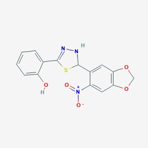 molecular formula C15H11N3O5S B392287 2-(5-{6-Nitro-1,3-benzodioxol-5-yl}-4,5-dihydro-1,3,4-thiadiazol-2-yl)phenol 