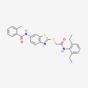 molecular formula C27H27N3O2S2 B3922889 N-[2-({[(2,6-DIETHYLPHENYL)CARBAMOYL]METHYL}SULFANYL)-1,3-BENZOTHIAZOL-6-YL]-2-METHYLBENZAMIDE 