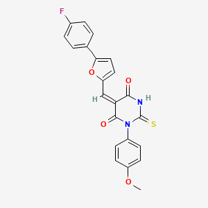 molecular formula C22H15FN2O4S B3922897 (5E)-5-[[5-(4-fluorophenyl)furan-2-yl]methylidene]-1-(4-methoxyphenyl)-2-sulfanylidene-1,3-diazinane-4,6-dione 