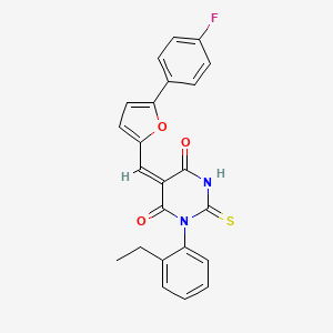 molecular formula C23H17FN2O3S B3922957 (5E)-1-(2-Ethylphenyl)-5-{[5-(4-fluorophenyl)furan-2-YL]methylidene}-2-sulfanylidene-1,3-diazinane-4,6-dione 