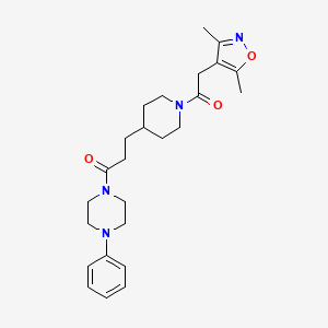 molecular formula C25H34N4O3 B3923013 1-(3-{1-[(3,5-dimethyl-4-isoxazolyl)acetyl]-4-piperidinyl}propanoyl)-4-phenylpiperazine 