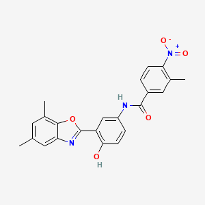 molecular formula C23H19N3O5 B3923046 N-[3-(5,7-dimethyl-1,3-benzoxazol-2-yl)-4-hydroxyphenyl]-3-methyl-4-nitrobenzamide 