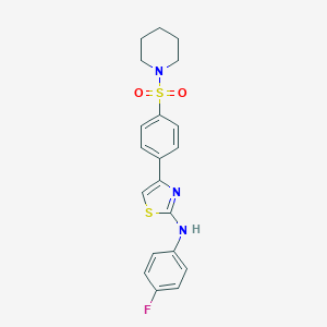 molecular formula C20H20FN3O2S2 B392306 N-(4-fluorophenyl)-4-[4-(1-piperidinylsulfonyl)phenyl]-1,3-thiazol-2-amine 