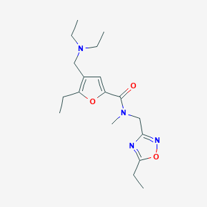 molecular formula C18H28N4O3 B3923096 4-[(diethylamino)methyl]-5-ethyl-N-[(5-ethyl-1,2,4-oxadiazol-3-yl)methyl]-N-methyl-2-furamide 