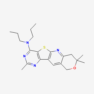 molecular formula C21H28N4OS B3923166 5,5,13-trimethyl-N,N-dipropyl-6-oxa-17-thia-2,12,14-triazatetracyclo[8.7.0.03,8.011,16]heptadeca-1,3(8),9,11,13,15-hexaen-15-amine 