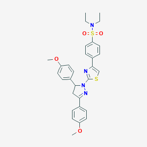 molecular formula C30H32N4O4S2 B392318 4-{2-[3,5-bis(4-methoxyphenyl)-4,5-dihydro-1H-pyrazol-1-yl]-1,3-thiazol-4-yl}-N,N-diethylbenzenesulfonamide 