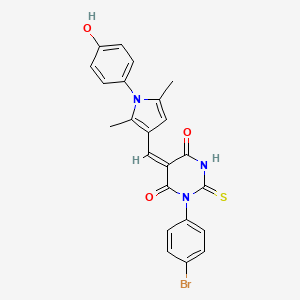 molecular formula C23H18BrN3O3S B3923238 (5E)-1-(4-bromophenyl)-5-[[1-(4-hydroxyphenyl)-2,5-dimethylpyrrol-3-yl]methylidene]-2-sulfanylidene-1,3-diazinane-4,6-dione 