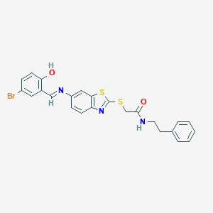 2-({6-[(5-bromo-2-hydroxybenzylidene)amino]-1,3-benzothiazol-2-yl}sulfanyl)-N-(2-phenylethyl)acetamide