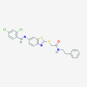 molecular formula C24H19Cl2N3OS2 B392360 2-({6-[(2,4-dichlorobenzylidene)amino]-1,3-benzothiazol-2-yl}sulfanyl)-N-(2-phenylethyl)acetamide 