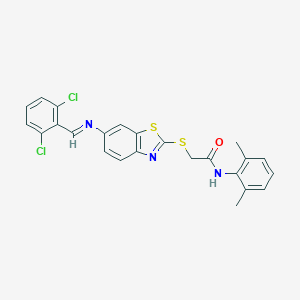 molecular formula C24H19Cl2N3OS2 B392362 2-({6-[(2,6-dichlorobenzylidene)amino]-1,3-benzothiazol-2-yl}sulfanyl)-N-(2,6-dimethylphenyl)acetamide 