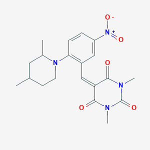 molecular formula C20H24N4O5 B392381 5-{[2-(2,4-dimethylpiperidino)-5-nitrophenyl]methylene}-1,3-dimethyl-2,4,6(1H,3H,5H)-pyrimidinetrione 