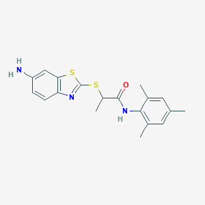 molecular formula C19H21N3OS2 B392393 2-[(6-amino-1,3-benzothiazol-2-yl)sulfanyl]-N-(2,4,6-trimethylphenyl)propanamide 