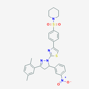 molecular formula C31H31N5O4S2 B392403 2-[3-(2,5-dimethylphenyl)-5-(3-nitrophenyl)-4,5-dihydro-1H-pyrazol-1-yl]-4-[4-(piperidinosulfonyl)phenyl]-1,3-thiazole 