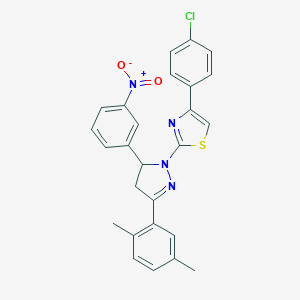 molecular formula C26H21ClN4O2S B392426 4-(4-chlorophenyl)-2-[3-(2,5-dimethylphenyl)-5-(3-nitrophenyl)-4,5-dihydro-1H-pyrazol-1-yl]-1,3-thiazole 