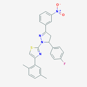 4-(2,5-Dimethylphenyl)-2-[3-(4-fluorophenyl)-5-(3-nitrophenyl)-3,4-dihydropyrazol-2-yl]-1,3-thiazole
