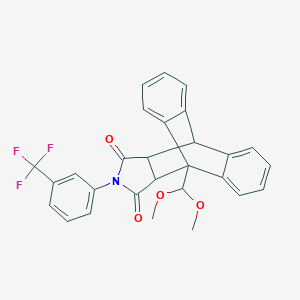molecular formula C28H22F3NO4 B392481 1-(Dimethoxymethyl)-17-[3-(trifluoromethyl)phenyl]-17-azapentacyclo[6.6.5.0~2,7~.0~9,14~.0~15,19~]nonadeca-2,4,6,9,11,13-hexaene-16,18-dione 