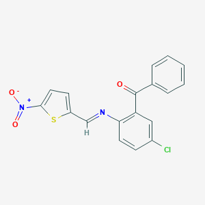 molecular formula C18H11ClN2O3S B392483 {5-Chloro-2-[({5-nitro-2-thienyl}methylene)amino]phenyl}(phenyl)methanone 
