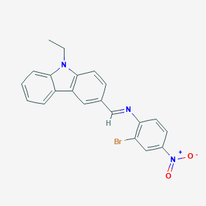 molecular formula C21H16BrN3O2 B392502 3-[({2-bromo-4-nitrophenyl}imino)methyl]-9-ethyl-9H-carbazole 