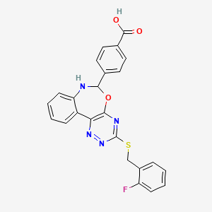 4-{3-[(2-Fluorobenzyl)sulfanyl]-6,7-dihydro[1,2,4]triazino[5,6-D][3,1]benzoxazepin-6-YL}benzoic acid