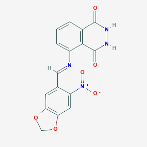 molecular formula C16H10N4O6 B392512 Phthalazine-1,4(2H,3H)-dione, 5-(3,4-methylenedioxy-6-nitrobenzylidenamino)- 
