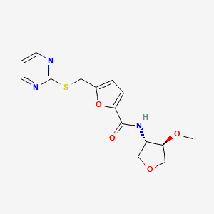 N-[(3S*,4R*)-4-methoxytetrahydrofuran-3-yl]-5-[(pyrimidin-2-ylthio)methyl]-2-furamide