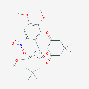 molecular formula C25H31NO8 B392521 2-((2-Hydroxy-4,4-dimethyl-6-oxo-1-cyclohexen-1-yl){2-nitro-4,5-dimethoxyphenyl}methyl)-5,5-dimethyl-1,3-cyclohexanedione 