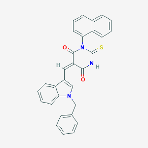 molecular formula C30H21N3O2S B392528 5-[(1-benzyl-1H-indol-3-yl)methylene]-1-(1-naphthyl)-2-thioxodihydro-4,6(1H,5H)-pyrimidinedione 