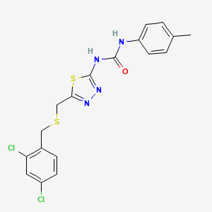 molecular formula C18H16Cl2N4OS2 B3925341 N-(5-{[(2,4-dichlorobenzyl)thio]methyl}-1,3,4-thiadiazol-2-yl)-N'-(4-methylphenyl)urea 