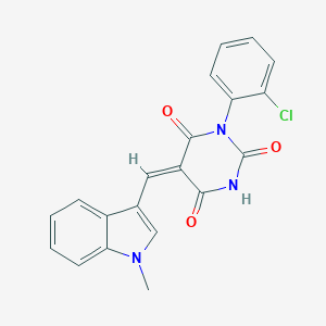 molecular formula C20H14ClN3O3 B392540 1-(2-chlorophenyl)-5-[(1-methyl-1H-indol-3-yl)methylene]-2,4,6(1H,3H,5H)-pyrimidinetrione 