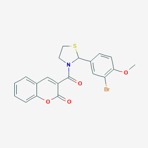 molecular formula C20H16BrNO4S B392546 3-{[2-(3-bromo-4-methoxyphenyl)-1,3-thiazolidin-3-yl]carbonyl}-2H-chromen-2-one 
