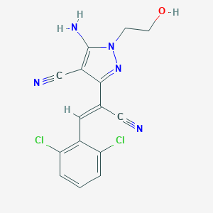 molecular formula C15H11Cl2N5O B392548 5-amino-3-[1-cyano-2-(2,6-dichlorophenyl)vinyl]-1-(2-hydroxyethyl)-1H-pyrazole-4-carbonitrile 