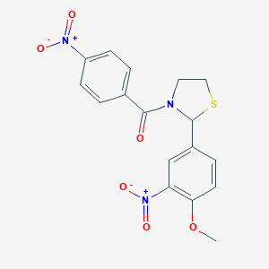 molecular formula C17H15N3O6S B392552 3-{4-Nitrobenzoyl}-2-{3-nitro-4-methoxyphenyl}-1,3-thiazolidine 