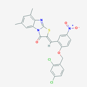 molecular formula C25H17Cl2N3O4S B392553 2-{2-[(2,4-dichlorobenzyl)oxy]-5-nitrobenzylidene}-6,8-dimethyl[1,3]thiazolo[3,2-a]benzimidazol-3(2H)-one 