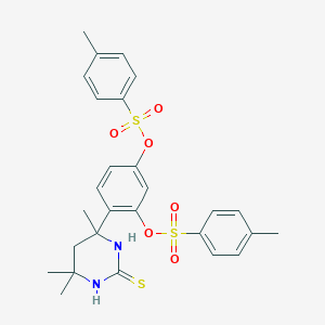 molecular formula C27H30N2O6S3 B392558 5-{[(4-Methylphenyl)sulfonyl]oxy}-2-(4,6,6-trimethyl-2-thioxohexahydro-4-pyrimidinyl)phenyl 4-methylbenzenesulfonate 