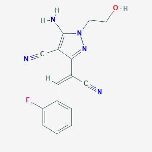 molecular formula C15H12FN5O B392576 5-amino-3-[(Z)-1-cyano-2-(2-fluorophenyl)ethenyl]-1-(2-hydroxyethyl)-1H-pyrazole-4-carbonitrile 