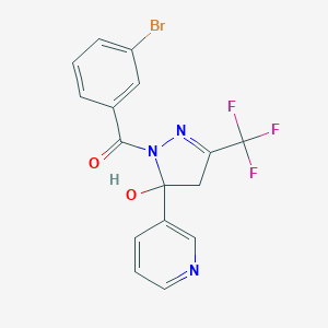 molecular formula C16H11BrF3N3O2 B392580 1-(3-bromobenzoyl)-5-(3-pyridinyl)-3-(trifluoromethyl)-4,5-dihydro-1H-pyrazol-5-ol 