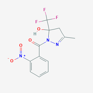 molecular formula C12H10F3N3O4 B392583 1-{2-nitrobenzoyl}-3-methyl-5-(trifluoromethyl)-4,5-dihydro-1H-pyrazol-5-ol 