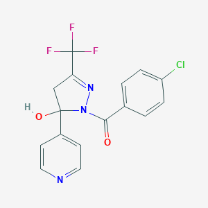 molecular formula C16H11ClF3N3O2 B392584 1-(4-Chlorobenzoyl)-5-(4-pyridinyl)-3-(trifluoromethyl)-4,5-dihydro-1H-pyrazol-5-ol 