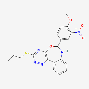 molecular formula C20H19N5O4S B3925856 6-(4-Methoxy-3-nitrophenyl)-3-(propylsulfanyl)-6,7-dihydro[1,2,4]triazino[5,6-d][3,1]benzoxazepine 