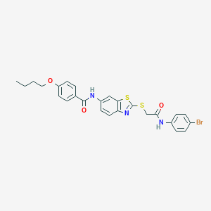 molecular formula C26H24BrN3O3S2 B392590 N-(2-{[2-(4-bromoanilino)-2-oxoethyl]sulfanyl}-1,3-benzothiazol-6-yl)-4-butoxybenzamide 