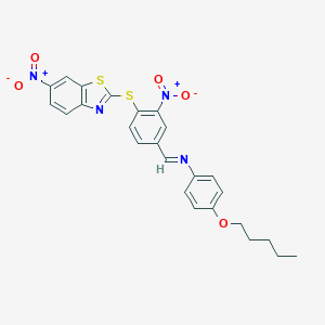 molecular formula C25H22N4O5S2 B392601 6-Nitro-2-{[2-nitro-4-({[4-(pentyloxy)phenyl]imino}methyl)phenyl]sulfanyl}-1,3-benzothiazole 