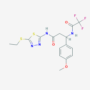 molecular formula C16H17F3N4O3S2 B392604 N-[5-(ethylsulfanyl)-1,3,4-thiadiazol-2-yl]-3-(4-methoxyphenyl)-3-[(trifluoroacetyl)amino]propanamide 