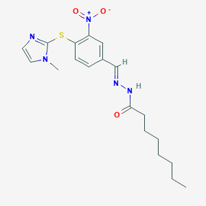 molecular formula C19H25N5O3S B392610 N'-[(E)-{4-[(1-methyl-1H-imidazol-2-yl)sulfanyl]-3-nitrophenyl}methylidene]octanehydrazide 